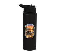 Riding Into My Peace Motorcycle Rider Mountain Sunset Stainless Steel Insulated Water Bottle