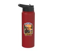 Riding Into My Peace Motorcycle Rider Mountain Sunset Stainless Steel Insulated Water Bottle