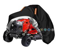 Riding Lawn Mower Cover Waterproof Outdoor, Tearproof Polyester Ride On Tractor Cover for UV,Dust,Rain,Windproof,Universal Fit for Garden Lawnmower,Reflective Strips,Black-75"Lx49"Wx49"H