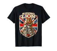 Riding Lion Motorcycle Union Jack British Flag Retro Biker T-Shirt