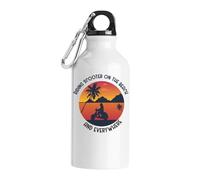 Riding Scooter On The Beach And Everywhere Tourist Water Bottle White