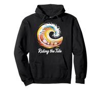 Riding the Tide Wave & Shells Design Pullover Hoodie