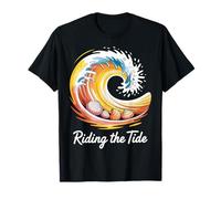 Riding the Tide Wave & Shells Design T-Shirt
