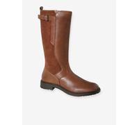 Riding-Type Leather Boots with Zip, for Girls brown