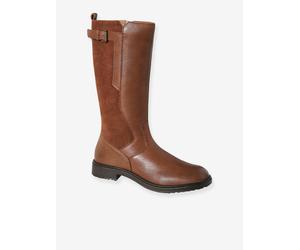 Riding-Type Leather Boots with Zip, for Girls brown