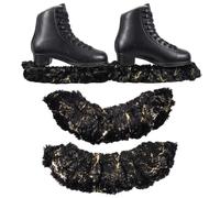 RidingRush Figure Skating Blade Soakers, 1 Pair Black Plush Ice Skate Blade Covers with Metallic Gold Crackle Accents, Soft Absorbent Skate Guards for Figure & Hockey Skates Up to 12 Inches