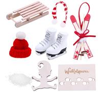 Ridley 9 Pieces Door Elf Christmas Accessories, Gnome Hat, Scarf, Ski Boots, Sled, Skis, Footprint Template, Santa Claus, Snowflake, for Gnomes Door, Gifts