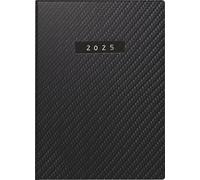 rido/idé Pocket Diary Model Technik II (2025) "Carbon", 1 Page = 2 Days, A6, 304 Pages, Faux Leather Cover, Flexible, Black