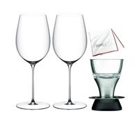 Riedel Supperleggero Bordeaux Grand Cru 2 Glasses Bundle with Waring Pro Wine Aerator Large Microfiber Polishing Cloth (4 Items)