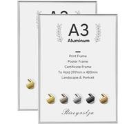 Rieeyrslza Aluminum Certificate Frame 2 Pack Document Frames with Perspex Front Certificate Frames Modern Style A3 Photo Frame for Tabletop or Wall Mount (Bright Silver)