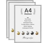 Rieeyrslza Aluminum Photo Frame 3 Pack Document Frames with Perspex Front Certificate Frames Modern Style A4 Photo Frame for Tabletop or Wall Mount (Bright Silver)