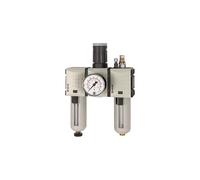 RIEGLER FU 621-1 Futura Maintenance Unit Three-Piece with Polycarbonate Holder, Protective Basket and Pressure Gauge, Semi-Automatic, Size 1, 0.1-1 Bar, G 1/4"