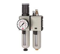 RIEGLER FU Futura 602-4 Maintenance Unit Two-Piece with Polycarbonate Container, Protective Basket and Pressure Gauge, Semi-Automatic, Size 1, 0.2-4 Bar, G 3/8 Inch