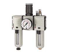 RIEGLER FU Futura 625-1 Maintenance Unit 3-Piece with Polycarbonate Container, Protective Basket and Pressure Gauge, Semi-Automatic, Size 4, 0.1-1 Bar, G 3/4 Inch