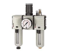 RIEGLER FU Futura 626-1 Maintenance Unit 3-Piece with Polycarbonate Container, Protective Basket and Pressure Gauge, Semi-Automatic, Size 4, 0.1-1 Bar, G 1 Inch