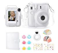 Rieibi Accessories for Fujifilm Instax Mini 12, Gift Bundle Includes Clear Instax Mini 12 Case with Strap, Mini12 Photo Album, Selfie Mirror, DIY Stickers, Color Filter (No Camera) - White