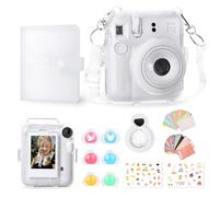 Rieibi Accessories for Fujifilm Instax Mini 12, Gift Bundle Includes Clear Instax Mini 12 Case with Strap, Mini Photo Album, Selfie Mirror, DIY Stickers, Color Filter (No Camera) - White