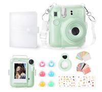 Rieibi Accessories for Fujifilm Instax Mini 12, Gift Bundle Includes Clear Instax Mini 12 Case with Strap, Mini Photo Album, Selfie Mirror, DIY Stickers, Color Filter (No Camera) - Green