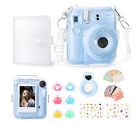 Rieibi Accessories for Fujifilm Instax Mini 12, Gift Bundle Includes Clear Instax Mini 12 Case with Strap, Mini Photo Album, Selfie Mirror, DIY Stickers, Color Filter (No Camera) - Blue