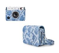 Rieibi Camera Case for Fujifilm Mini EVO - Vintage PU Leather Protective Case for Fuji Mini EVO Instant Camera - Removable Case with Adjustable Shoulder Strap - Denim Blue