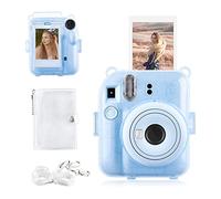 Rieibi Clear Case Compatible with Fuji Instax Mini 12 - Glitter Instax 12 Case Bag for Fujifilm Instax Mini 12 Instant Camera with Back Pocket, Strap and Photo Album - Glitter Blue