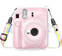 Rieibi Clear Case Compatible with Fuji Instax Mini 12 - Hard Carrying Case Bag for Fujifilm Instax Mini 12 Instant Camera - PC Cover with Rainbow Shoulder Strap