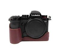 Rieibi Panasonic S5 Camera Case,Handmade Genuine Leather Half Camera Case Compatible with Panasonic Lumix DC-S5, DC-S5II, DC-S5IIX,Coffee