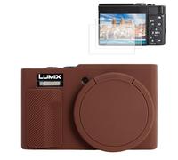 Rieibi Silicone Case for Panasonic Lumix ZS99/TZ99 Camera, Accessories for Panasonic Lumix DC-ZS99/TZ99 Case with 2 Pcs Screen Protectors, Detachable Lens Cover, Coffee