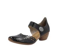 Rieker 43753 Mirjam Women's Mary Jane Heels - Low-Heel Leather Shoes with Adjustable Ankle Strap & Laser-Cut Design - Comfortable Women’s Heels for Casual & Dressy Wear, Nero/Black, 6 UK