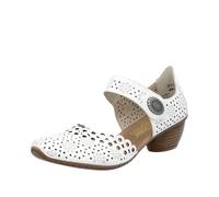 Rieker 43753 Mirjam Women's Mary Jane Heels - Low-Heel Leather Shoes with Adjustable Ankle Strap & Laser-Cut Design - Comfortable Women’s Heels for Casual & Dressy Wear, White, 8.5-9