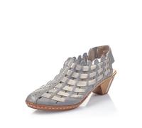 Rieker 46778 Sina Women's Heels - Sling-Backs, Leather Upper, Hand-Woven Design, Anti-Stress Comfort, Flexible Sole, Secure Fit, and Timeless Everyday Style, Azure/Grey, 6 UK