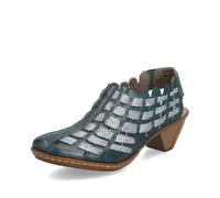 Rieker 46778 Sina Women's Heels - Sling-Backs, Leather Upper, Hand-Woven Design, Anti-Stress Comfort, Flexible Sole, Secure Fit, and Timeless Everyday Style, Petrol/Adria/Petrol, 7.5 UK