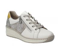 Rieker 48700-80 Off White leather multi wedge heel side zip trainer (White Combi, UK Footwear Size System, Adult, Women, Numeric, Medium, 6)