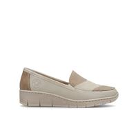 Rieker 53785 Doris standard fit wedge heel loafers in neutral taupe shades