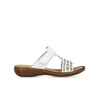 Rieker 60867 mules, sliders embroidered adjustable strap (White, UK Footwear Size System, Adult, Women, Numeric, Medium, 6)