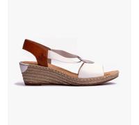 Rieker Women's wedge heel slip on sandals (White/Cayenne, UK Footwear Size System, Adult, Women, Numeric, Medium, 3.5)