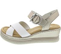 Rieker 67703 Women's Leather Sandals, Crossed Straps, Wedge Heel, Fastening, Size: 42 EU, Colour: White, Hard white silver, 3.5 UK