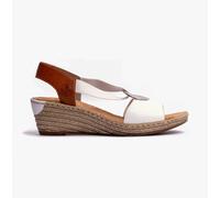 Rieker Women's wedge heel slip on sandals (White/Cayenne, UK Footwear Size System, Adult, Women, Numeric, Medium, 5)