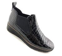 Rieker Eria Womens Leather Slip On Wedge Heel Chelsea Boots 8/42 Black Croc Patent