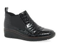 Rieker Eria Womens Leather Slip On Wedge Heel Chelsea Boots Black Croc Patent 6 Uk/39 Eu