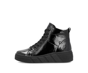 Rieker Evolution W0561 black patent leather wedge heel ankle boots