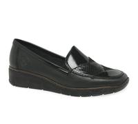 Rieker 53785 Doris Wedge Heel Leather Slip on Shoes (Navy, UK Footwear Size System, Adult, Women, Numeric, Medium, 7.5)