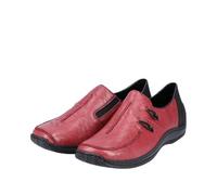 Rieker L1751 Celia Leather Slip-On Women’s Shoes - Comfortable High-Coverage Loafers with Elegant Stitch Detailing, Anti-Stress and Flexible Everyday Support, Wine/Schwarz, 10-10.5