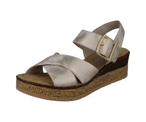 Rieker Ladies Cross Over Wedge Sandals 63795-60 - Beige Synthetic - UK Size 5 - EU Size 38 - US Size 7