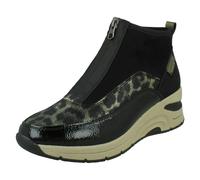 (Black Combi -00, UK 7.5) Ladies Rieker Wedge Heel Casual Front Zip Trainer Boots N9362