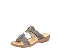Rieker Ladies Velcro Sandal with Brooch Detail 608K1 - Grey Synthetic - UK Size 7.5 - EU Size 41 - US Size 9.5