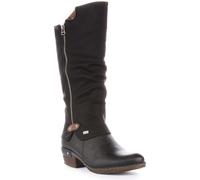 Rieker Low Heel Knee High Side Zip Casual Womens Boot Black UK 3 - 8