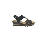 Rieker Women's Medal Womens Wedge Heel Sandals - Black Lt Gold - Size: 4