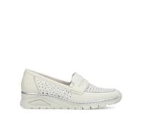 Rieker N3356 off white slip on summer shoes with wedge heel and medium front