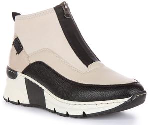Rieker N6352-60 Neoprene Suede Front Pull On Trainer Womens Boots Beige UK 3 - 8